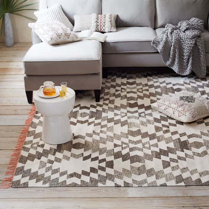 Palmette Chenille Wool Kilim Rug / Cool Area Rugs 