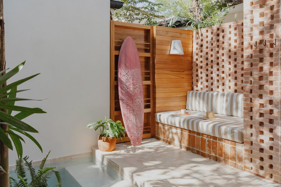 surfboard at boutique hotel in Costa Rica