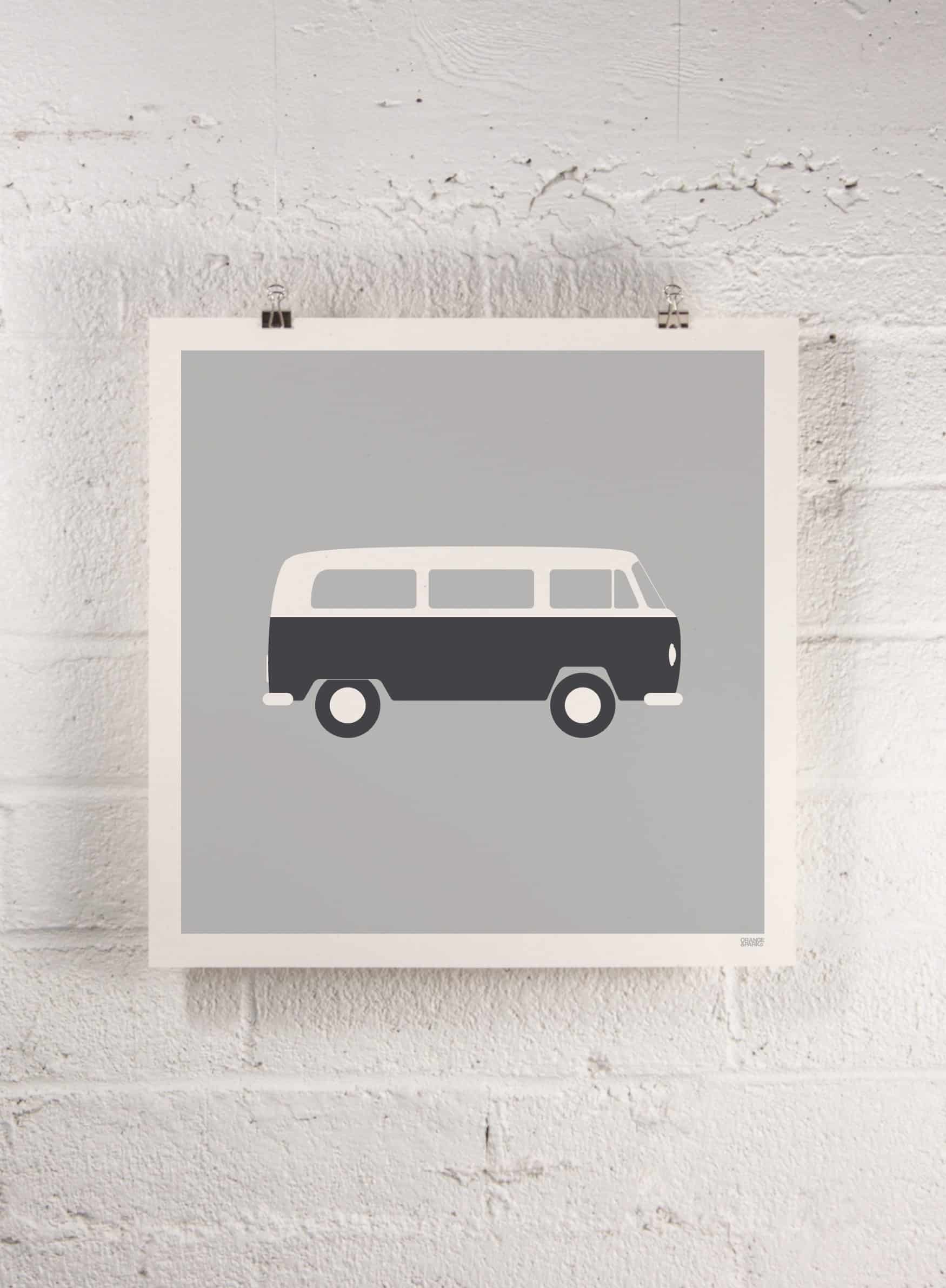 Modern coast and surf prints | VW bus print | Orange & Park