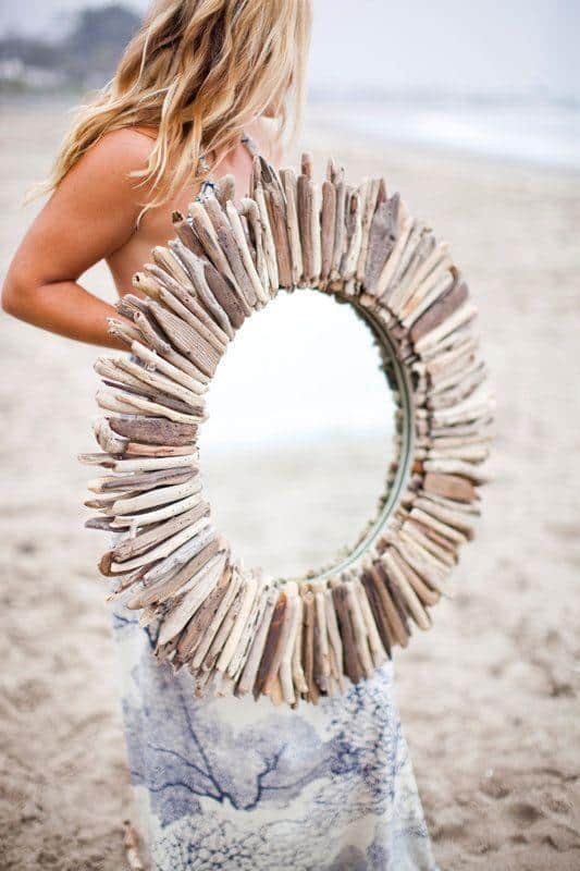 diy driftwood mirror / beach house style