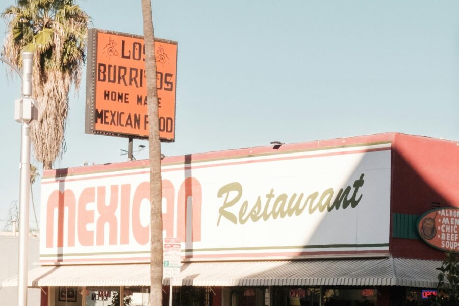 vintage mexican restaurant exterior in california