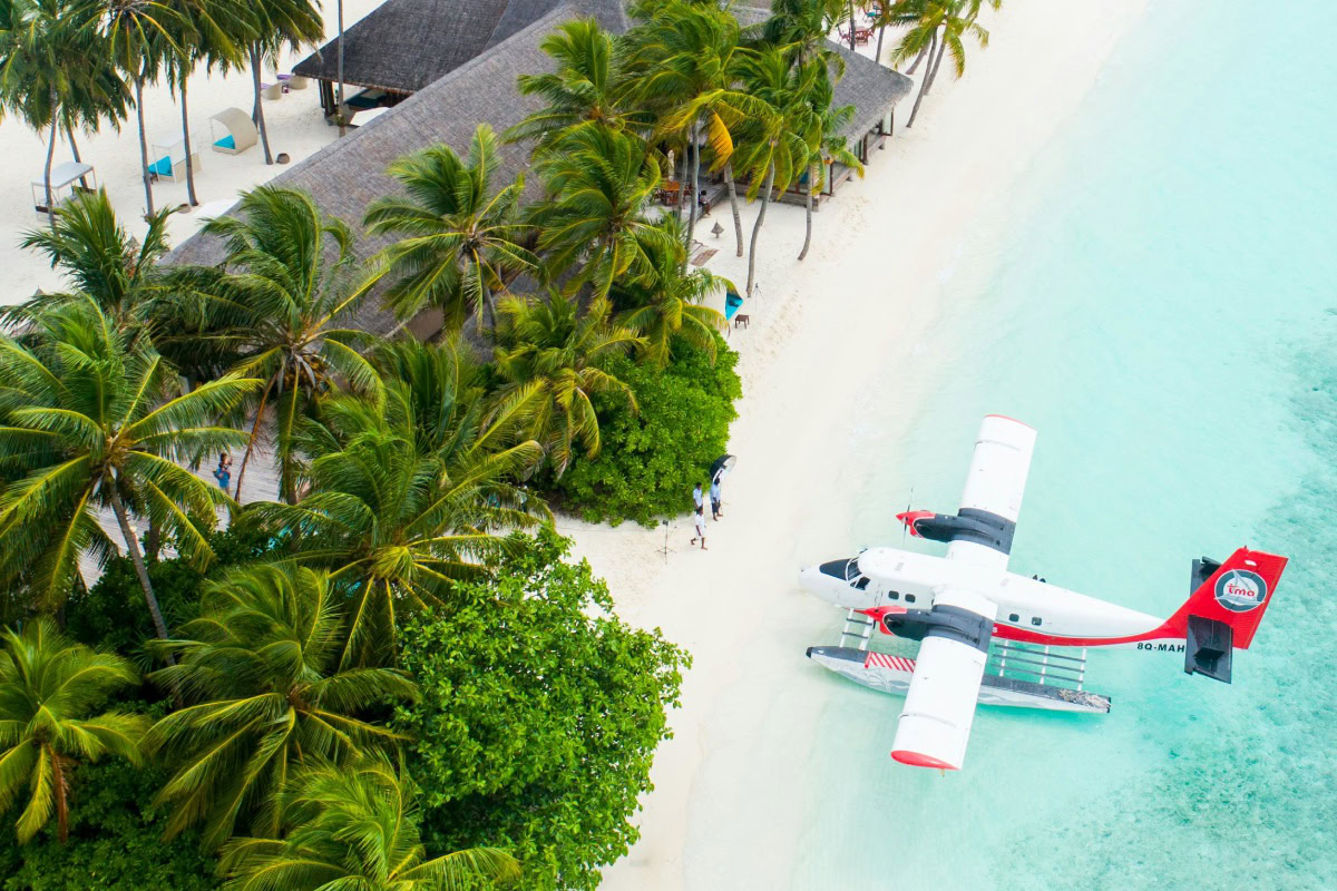 maldives surf trip seaplane