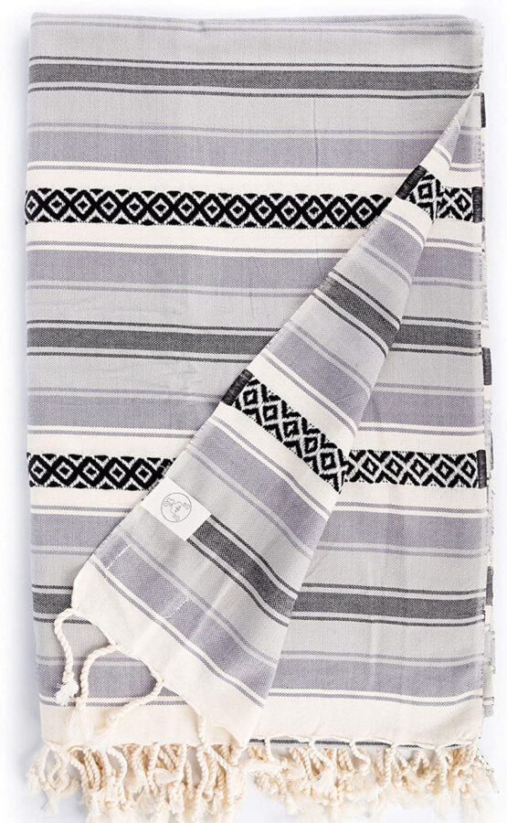 oversized Turkish beach towel with black and grey stripes