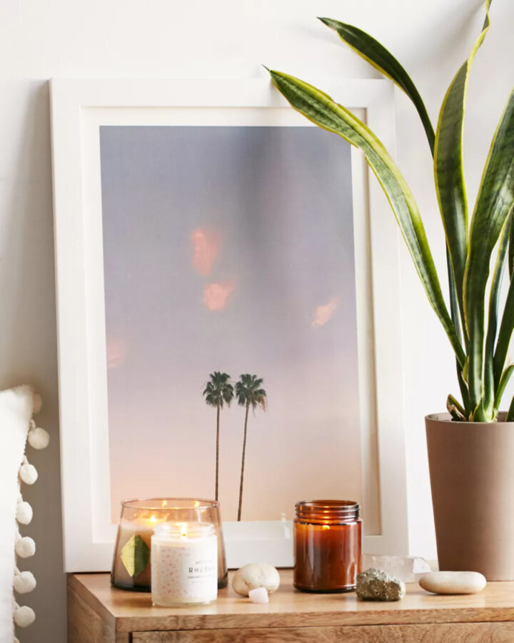 Photography print of two palm trees in the sky