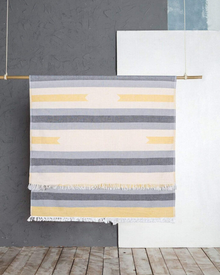 Turkish beach towel with grey and yellow stripes