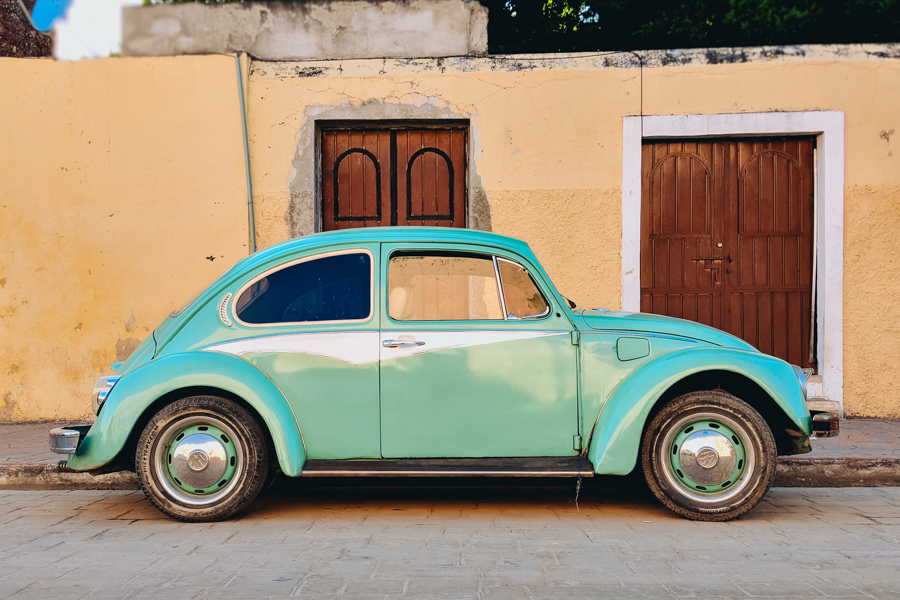 Turquoise VW bug in Mexico